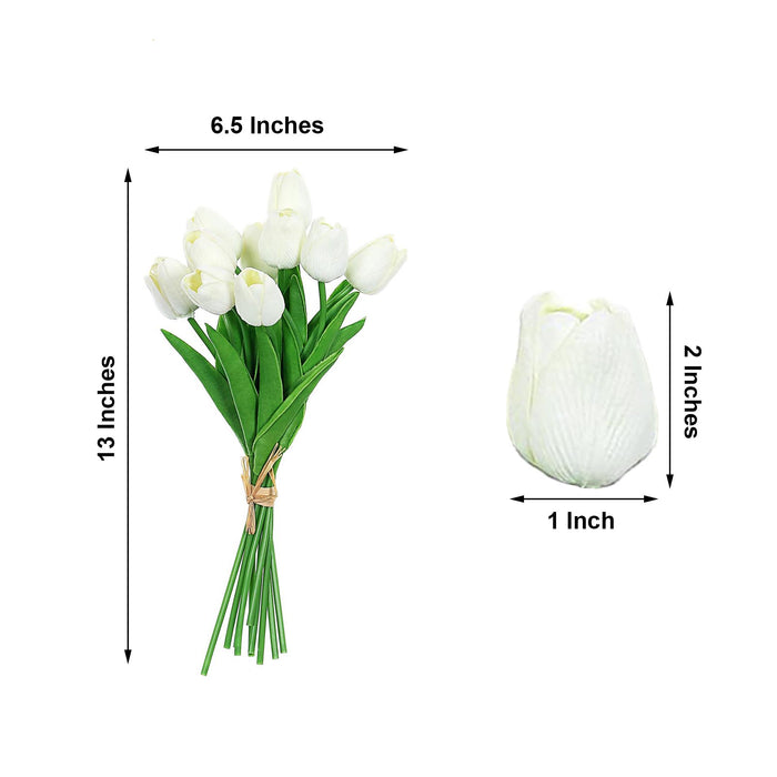 10 Pack | 13 inch White Single Stem Real Touch Tulips Artificial Flowers Bouquet, Foam Wedding Flowers