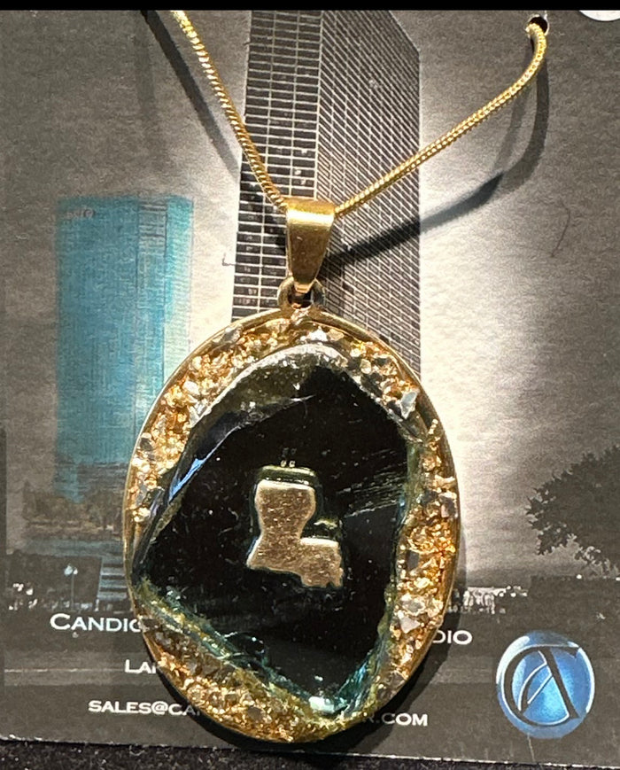Tower Glass Gold Louisiana State Pendent