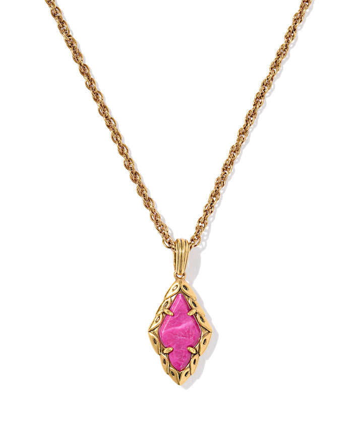 Adeline Short Pendant Necklace in Vintage Gold Dark Fuchsia Variegated Magnesite