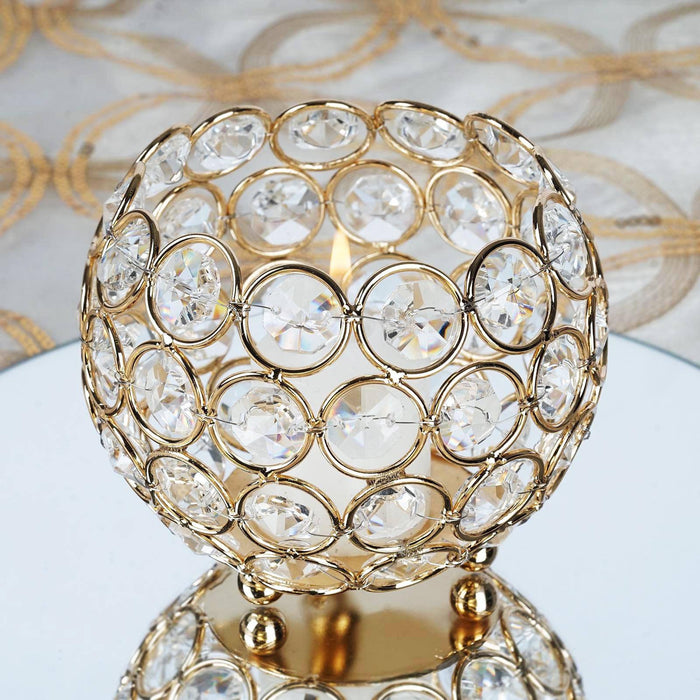 Adorable Votive Tealight Wedding Crystal Candle Holder - Gold - 4" Dia x 3.5" Tall