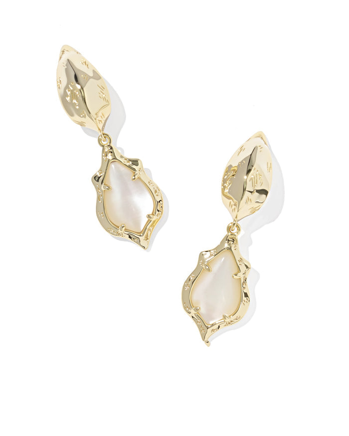 Adriana Scallop Frame Gold Huggie Earrings Mother of Pearl