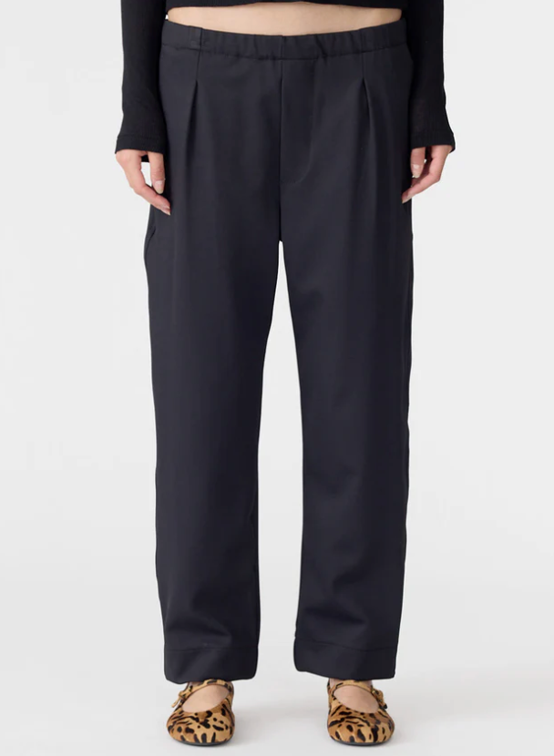 Bassike Twill Pleat Pull On Pant - Black