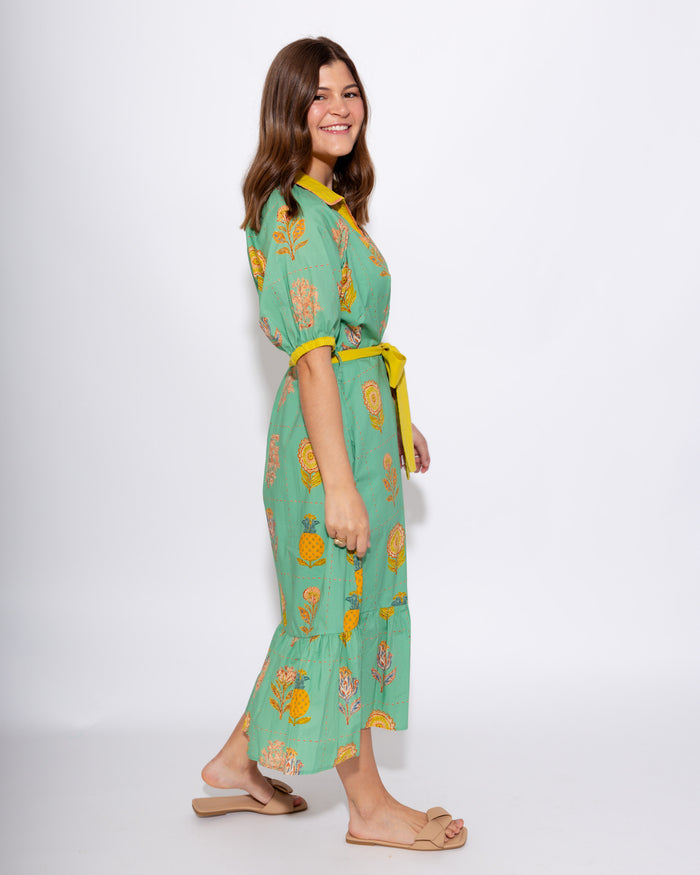 Blossom Stitch V-Neck Midi Dress