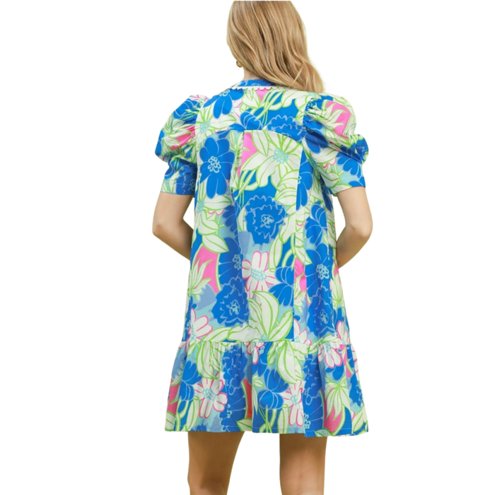 Blue Palm Breeze Mini Dress