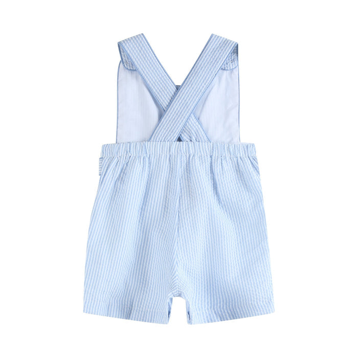 Blue Seersucker Easter Bunny Shortalls - Lil Cactus