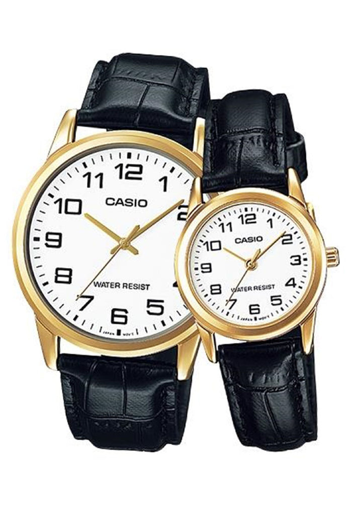 Casio Couple Watch COUPLE-V001GL-7B Analog Leather Strap Watch-Watch Portal Philippines