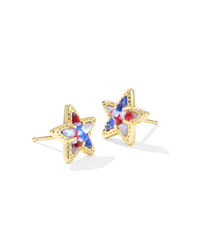 Cassidy Stud Earrings in Gold Red White Blue Star Illusion