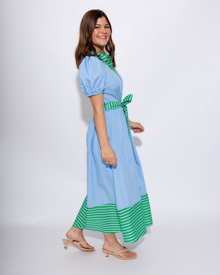 Chic Contrast Collared Midi Dress in Blue