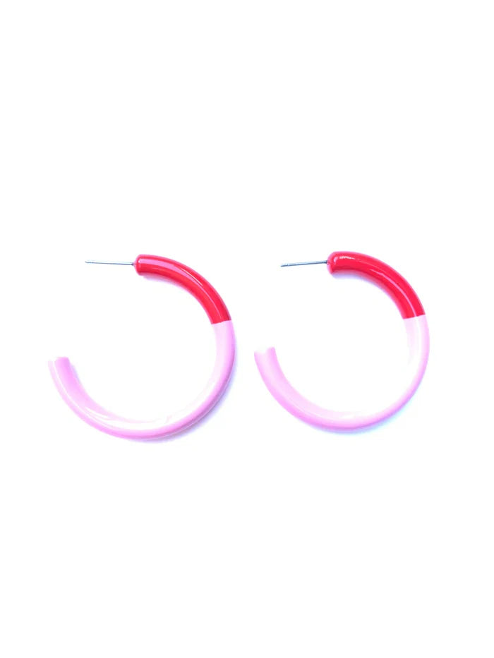 Color Block Hoop Earrings Medium in Red and Pink