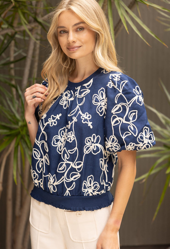 Contrast Floral Embroidered Top