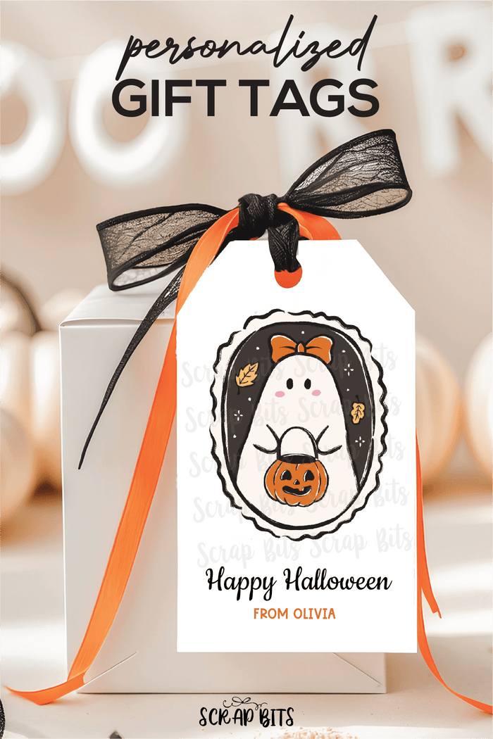 Coquette Ghost Tags . Personalized Halloween Gift Tags - Scrap Bits
