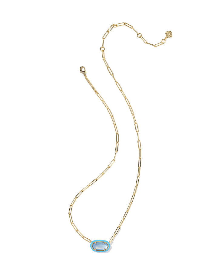 Elisa Enamel Frame Paperclip Necklace Gold Bright Periwinkle Illusion
