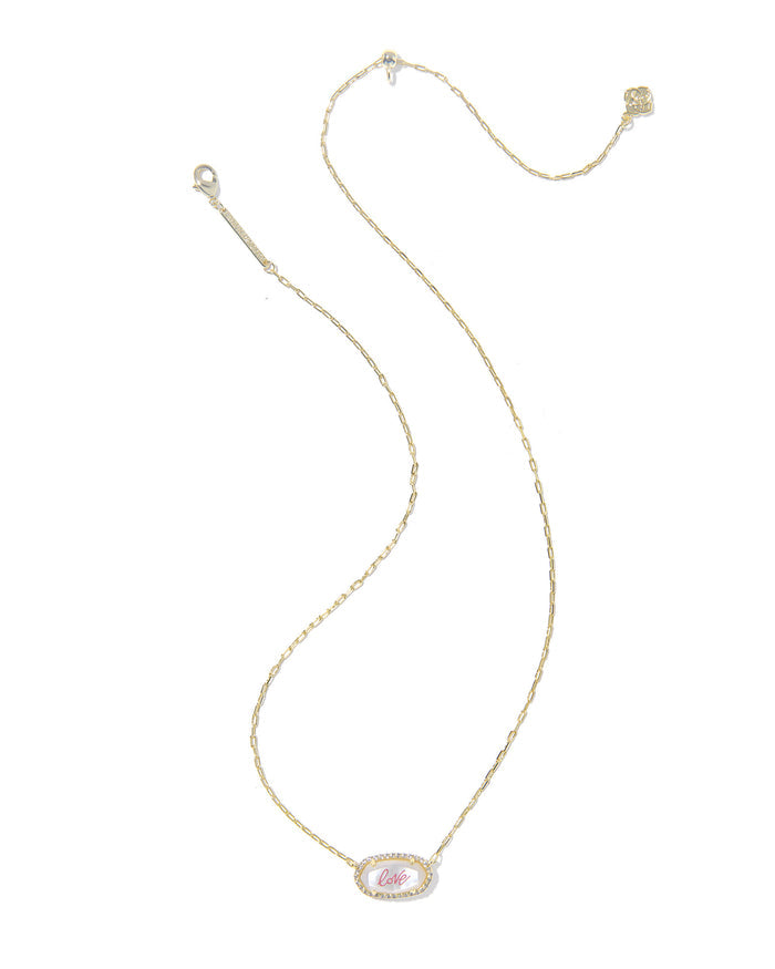Elisa Pave Frame Short Pendant Necklace Gold Ivory MOP Love Script