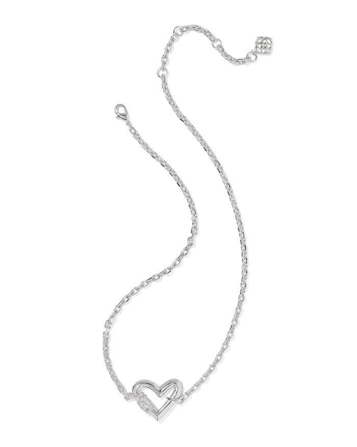 Emery Heart Short Pendant Necklace in Silver White Crystal