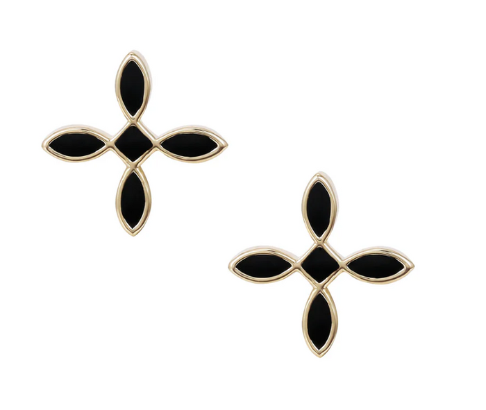 Enamel Cross Stud Earrings in Black Enamel