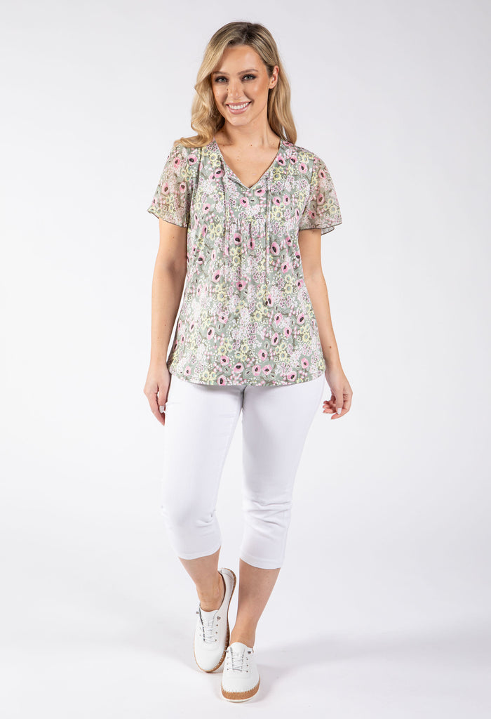 Floral Print Angel Sleeve Top