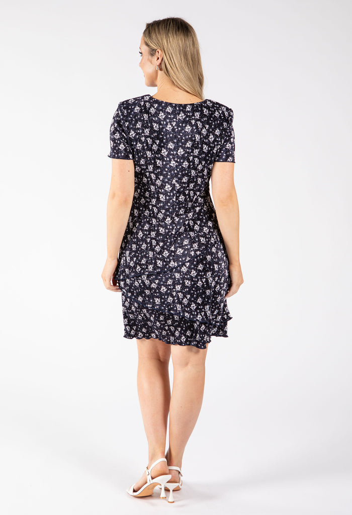 Floral Print Tiered Plisse Dress