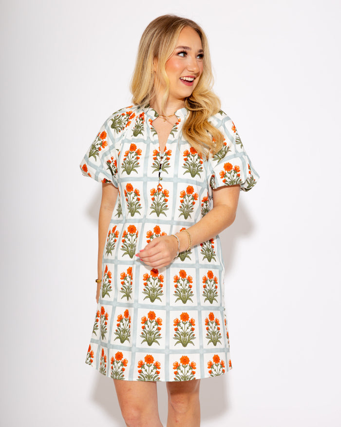 Gingham Garden Glow Dress in Orange