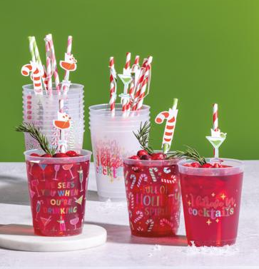 Green Holiday Party Cup & Straw Set