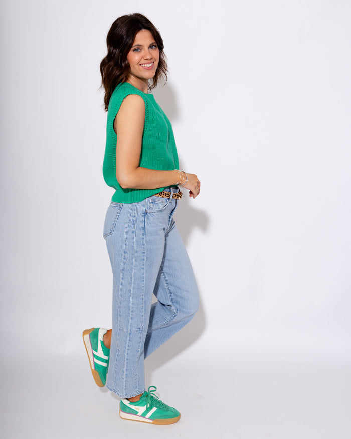 Green Sleeveless Ribbed Knit Top