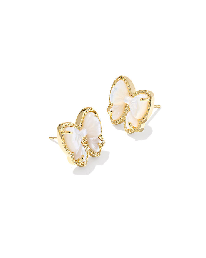 Haley Bow Stud Earrings Gold Ivory Mother of Pearl