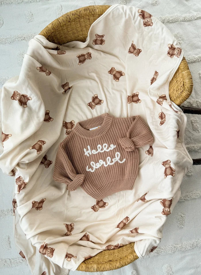 'Hello World' Chunky Knit Jumper - Teddy