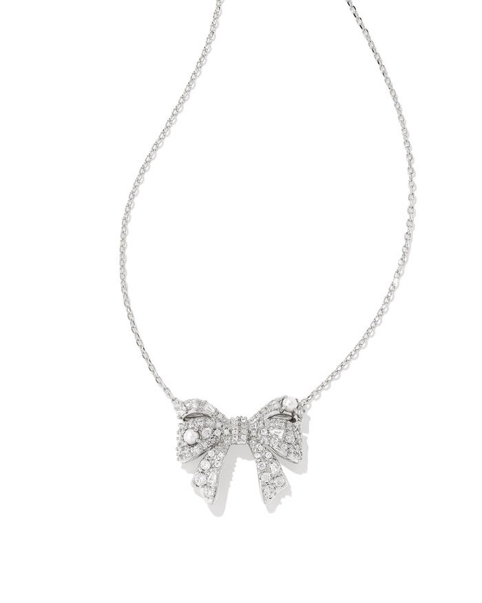 Krista Bow Short Pendant Necklace in Rhodium White Mix