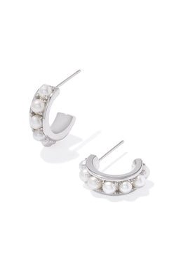 Krista Huggie Earring in Rhodium White Pearl