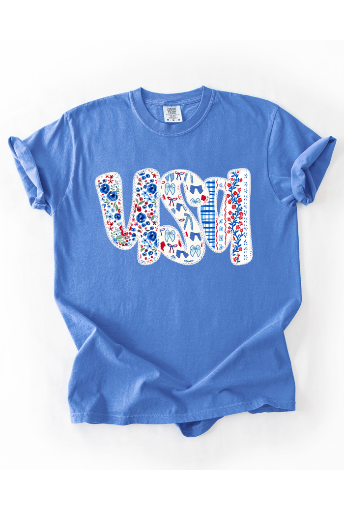 LACE TRIM USA GRAPHIC TEE - FLO BLUE
