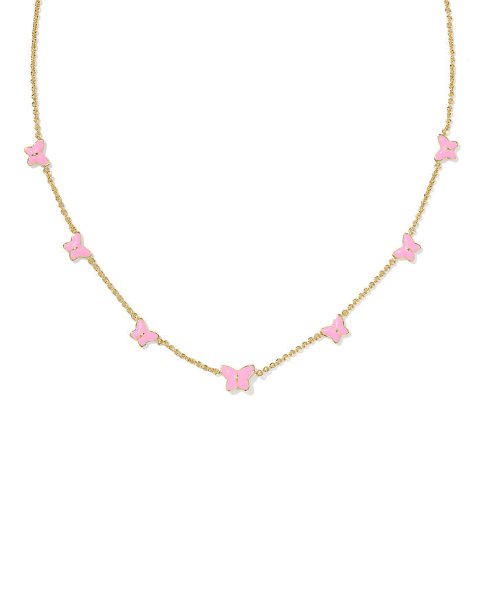 Lillia Butterfly Strand Necklace in Gold Pink Enamel