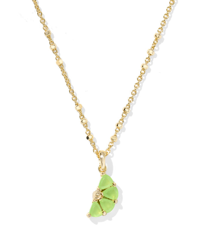Lime Short Pendant Necklace in Gold Lime Green Glass