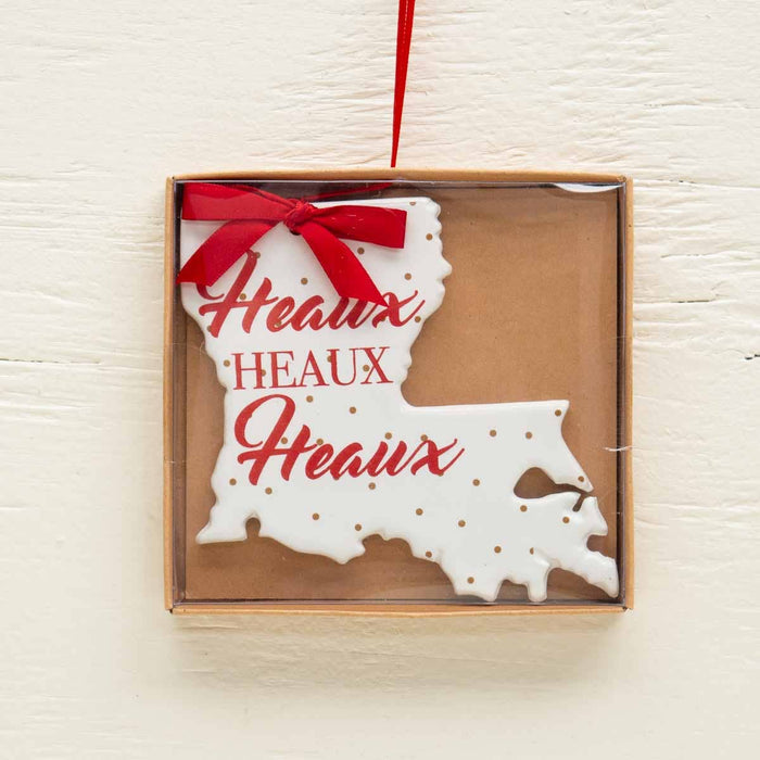 Louisiana Heaux Ornament White/Red/Gold 4"