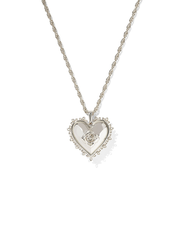Mallory Rose Locket Short Pendant Necklace in Rhodium Metal