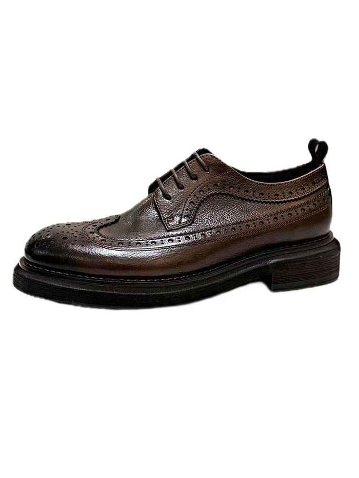 Men's Brogue Genuine Leather Dress Shoes – Cowhide Lace-Up, Pigskin Lining, Medium Heel 3–5cm, EU 38–44, Black & Brown