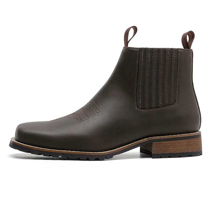 Men's Chelsea Ankle Boots – Suede Finish Square Toe Western Retro Low-Heel
