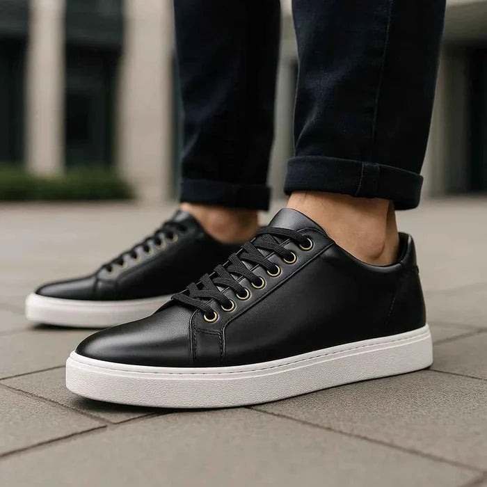 Men's Genuine Leather Board Shoes – Full-Grain Cowhide Upper, Pigskin Lining, 1.5cm Platform, 4 Colors