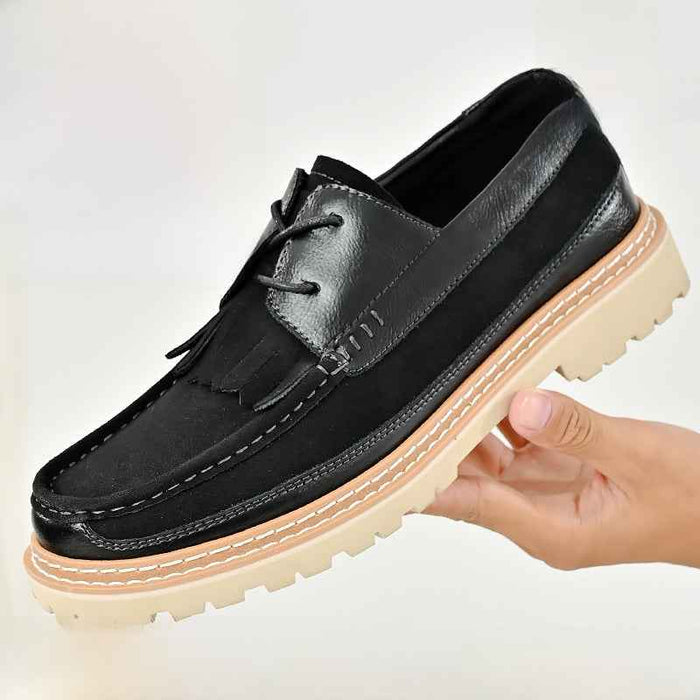Men's Genuine Leather Loafers – Suede Low-Heel Shoes with Non-Slip Rubber Sole, EU 38–46