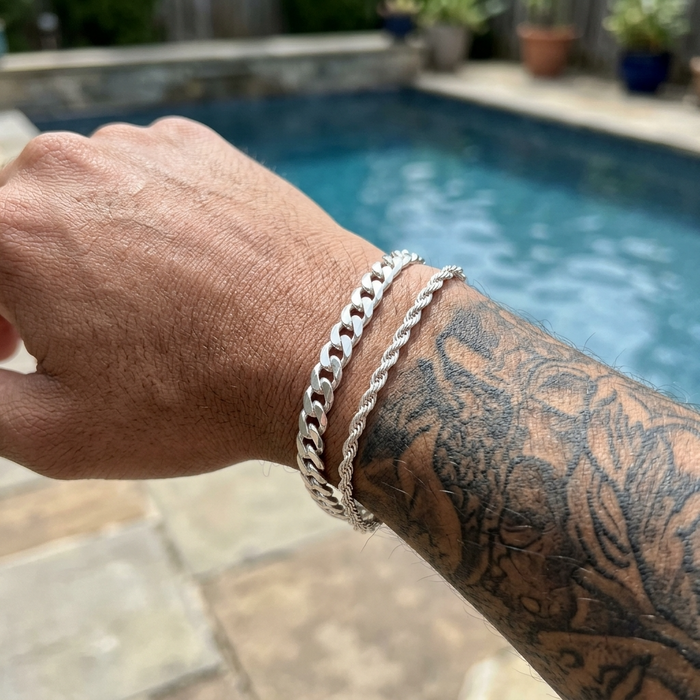 Men's Twist Chain & Cuban Link 2-Piece Bracelet Set