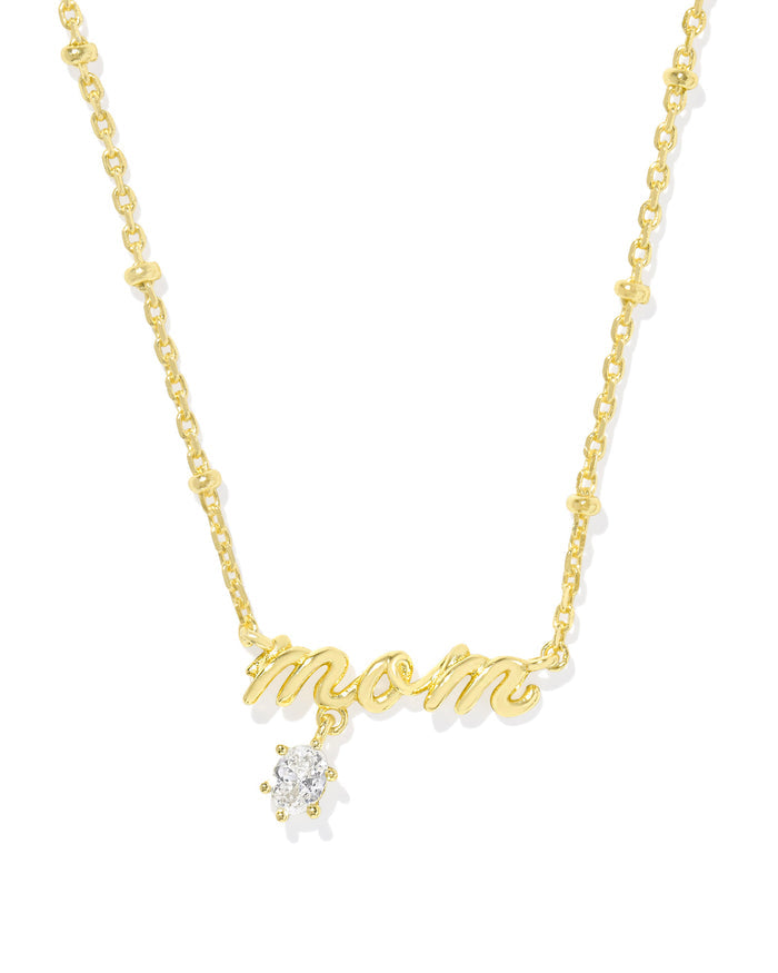 Mom Crystal Pendant Necklace in Gold Metal