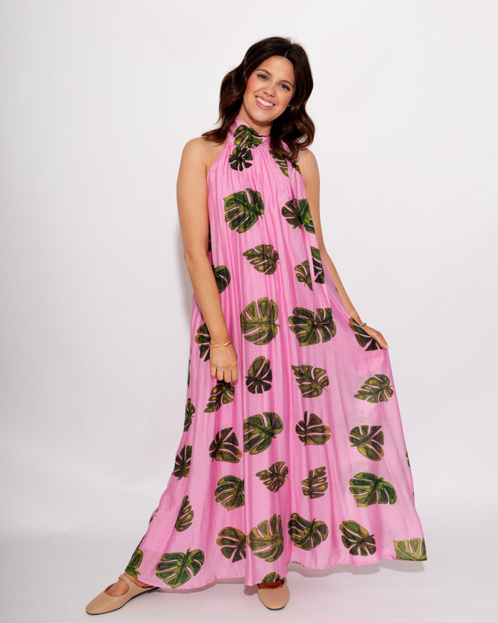 Monstera Halter Neck Maxi Dress