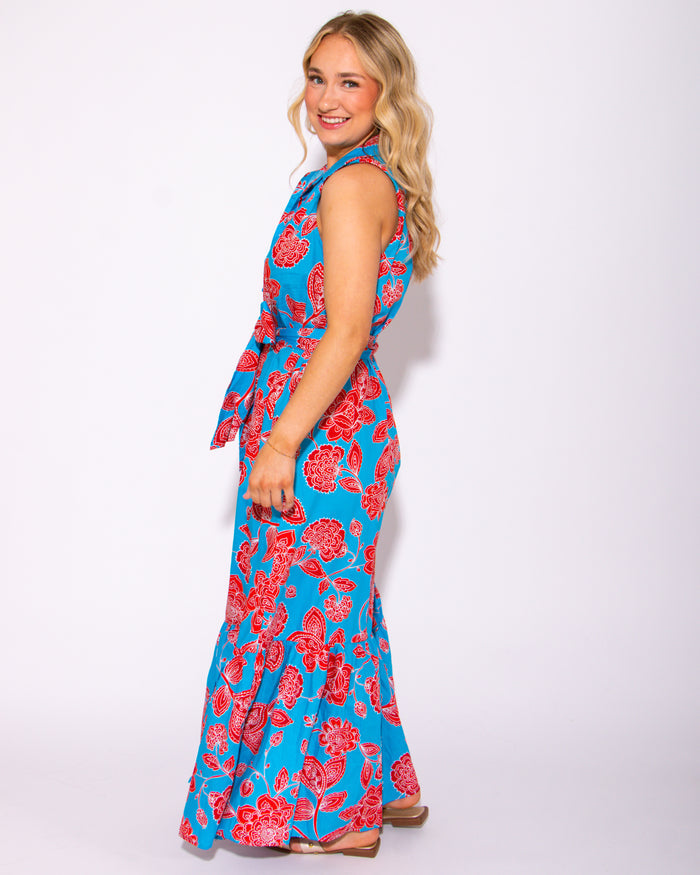 Petal Collared Tie Waist Maxi Dress