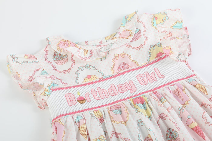 Pink and White Birthday Girl Smocked Dress - Lil Cactus