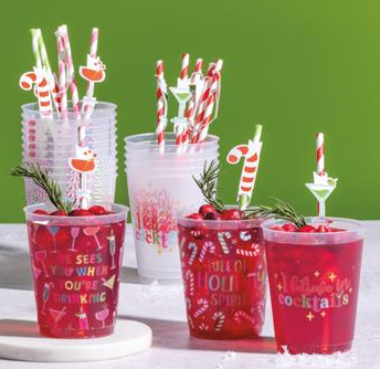 Pink Holiday Party Cup & Straw Set