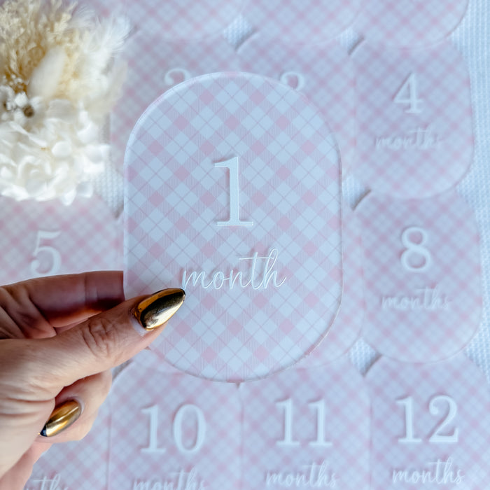 PINK PLAID MILESTONE SET OVAL | UV Printed Acrylic