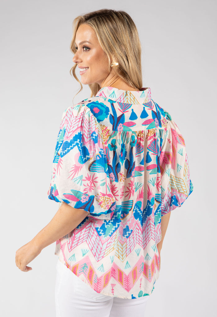 Puff Sleeve Abstract Print Blouse