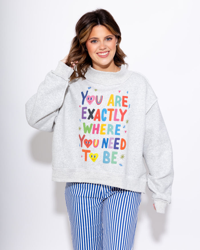 Reversible Graphic Mock-Neck Crop Sweatshirt