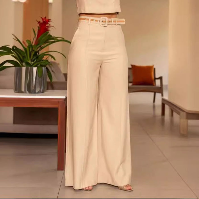 Sleeveless Short High Waist Wide Leg Pants Suit