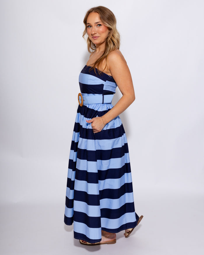 Strapless Stripe Summer Midi Dress