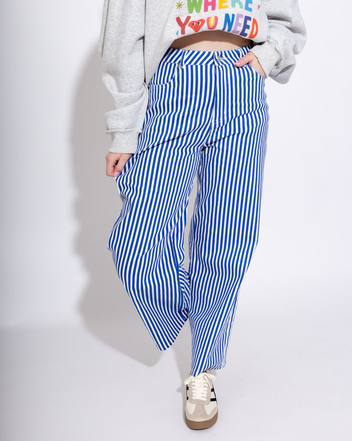Striped Wide-Leg Pants in Denim