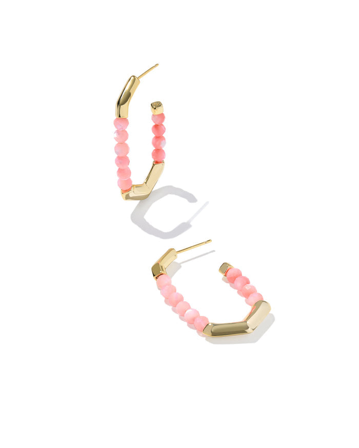 Sylvia Hoop Earring in Gold Pink Chalcedony